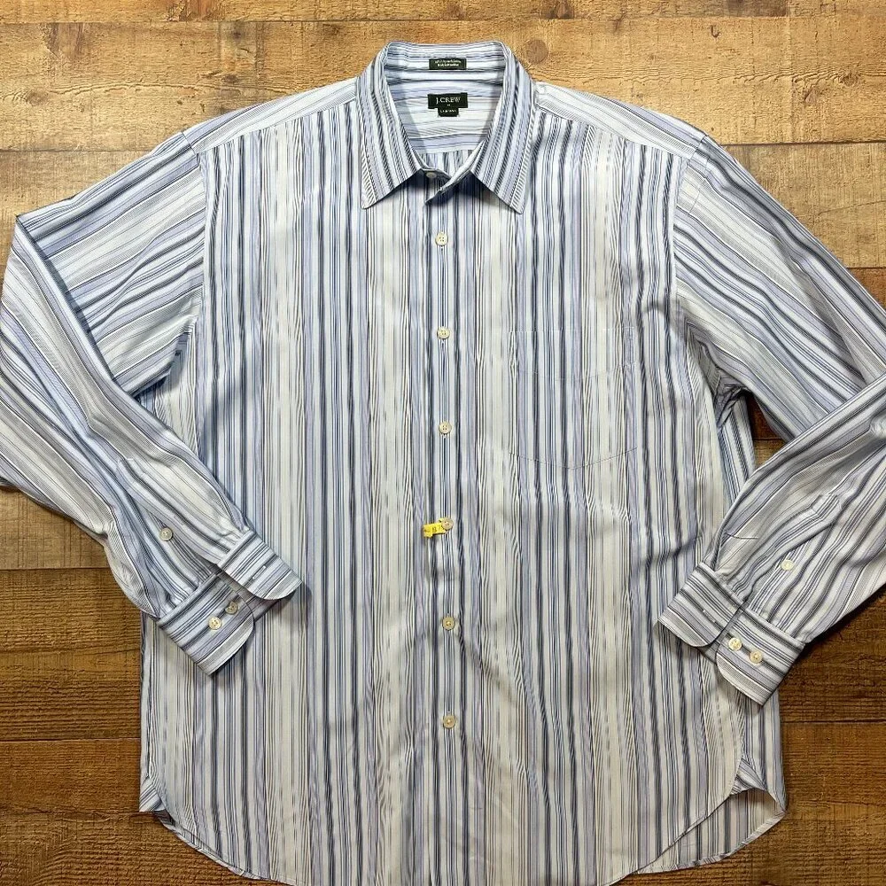 J Crew Mens Long Sleeve Blue and White Button Down Shirt Large